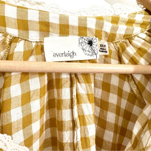 Anthropologie Everleigh Mustard Gingham Peasant Blouse Size XXS Petite Flowy - Picture 5 of 7
